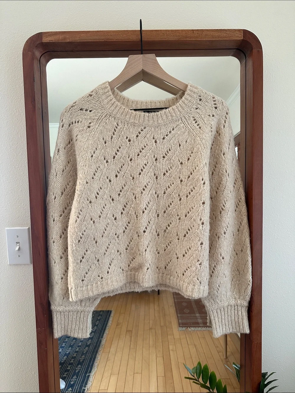 J. Crew Pointelle Crewneck Sweater Heather Cream Tan Size S